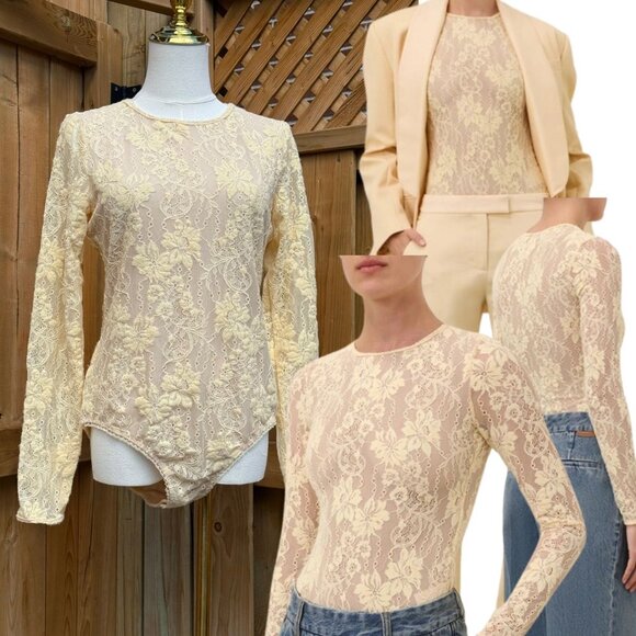 🆕 ZIMMERMANN 🧿 NWT Lace Long Sleeve Bodysuit, Tea - Sz 3 US 10 - Picture 1 of 16